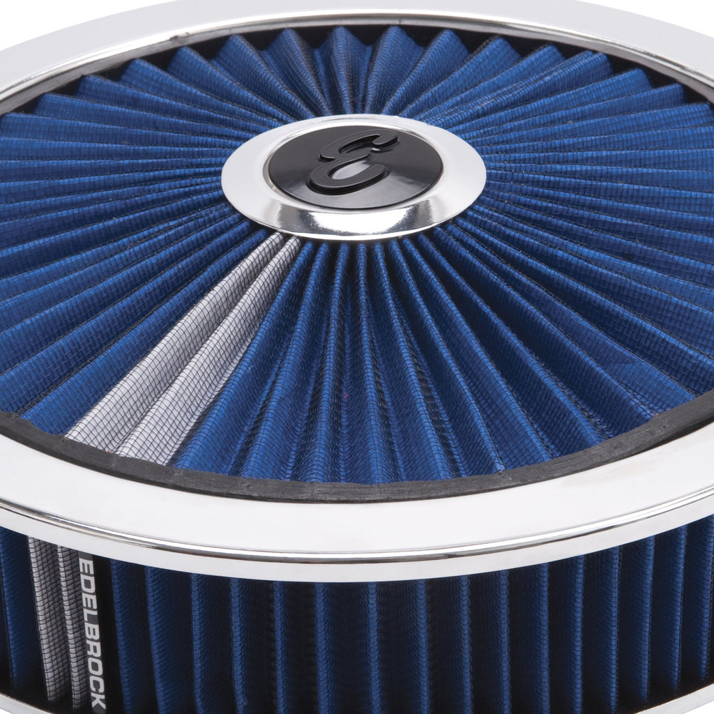 Edelbrock 43661 Pro-Flo Chrome Round 14" Air Cleaner - 3" Pro-Flo Element (Blue)
