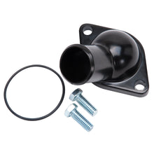 Load image into Gallery viewer, Edelbrock 48093 Edelbrock 15 Deg. Aluminum Waterneck for Chevy 4.3L V6 &amp; Chevy V8 Black Finish