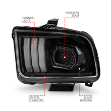 Load image into Gallery viewer, 05-09-Ford-Mustang-(WFactory-Halogen-Hl-Only)-Projector-Headlights-WLight-Bar-Black-Housing