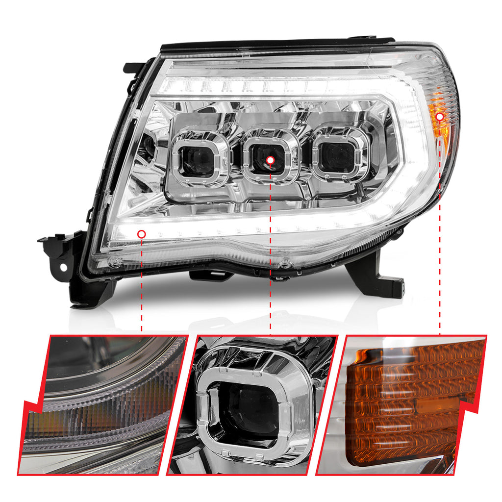05-11-Toyota-Tacoma-Led-Projector-Headlights-WLight-Bar-Swtchbk-Seq.-Chrome-WInitiation-Light