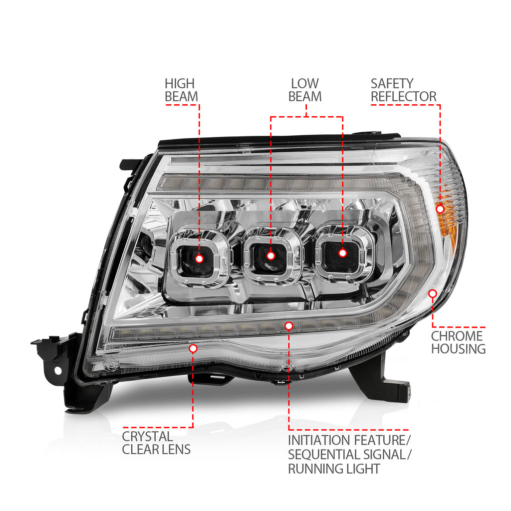 05-11-Toyota-Tacoma-Led-Projector-Headlights-WLight-Bar-Swtchbk-Seq.-Chrome-WInitiation-Light