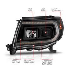 Load image into Gallery viewer, 05-11-Toyota-Tacoma-Projector-Headlights-WLight-Bar-Switchback-Black-Housing