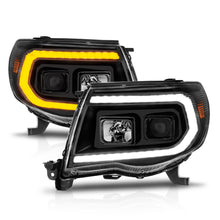 Load image into Gallery viewer, 05-11-Toyota-Tacoma-Projector-Headlights-WLight-Bar-Switchback-Black-Housing