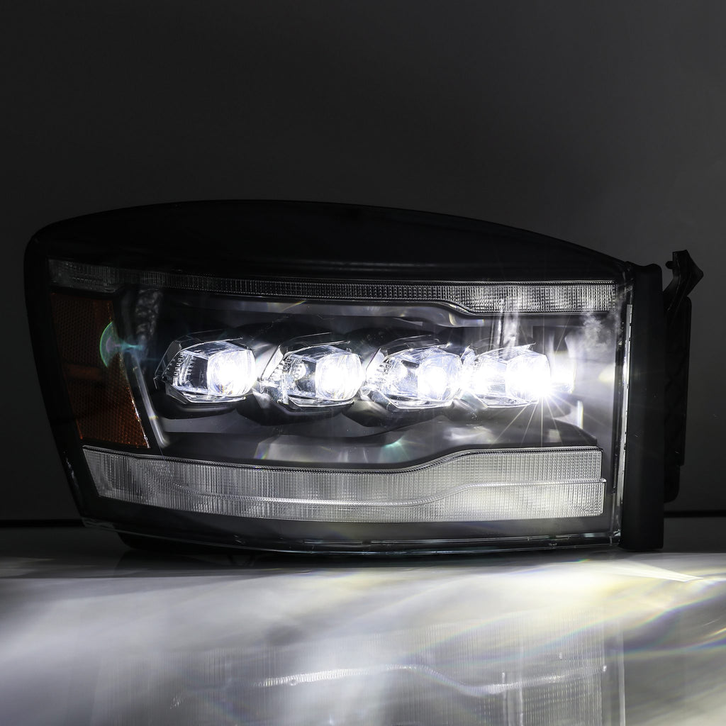 06-08-Dodge-Ram-1500Hd-Nova-Led-Projheadlights-Plank-Style-Blk-WSeq-SignalDrlAmber-Led