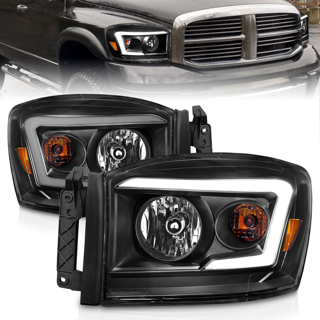 06-09-Dodge-Ram-150025003500-Headlights-Black-HousingClear-Lens-(W-Light-Bars)