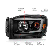 Load image into Gallery viewer, 06-09-Dodge-Ram-150025003500-Headlights-Black-HousingClear-Lens-(WSwitchback-Light-Bars)
