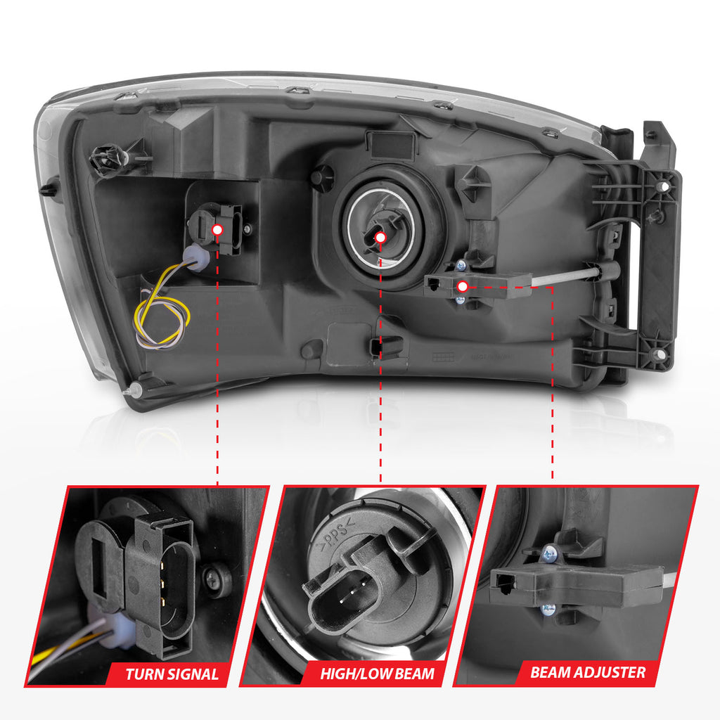 06-09-Dodge-Ram-150025003500-Headlights-Chrome-HousingClear-Lens-(WSwitchback-Light-Bars)