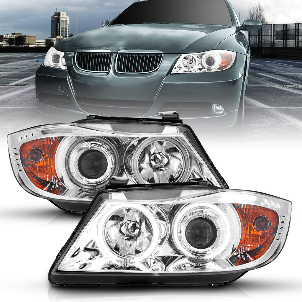 0608-Bmw-3-Series-E90e91-Projector-Halo-WLed-Bar-Chrome-Clear-WAmber(Ccfl)DrivePass