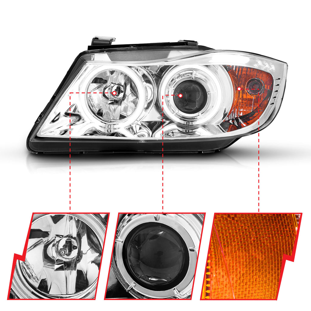 0608-Bmw-3-Series-E90e91-Projector-Halo-WLed-Bar-Chrome-Clear-WAmber(Ccfl)DrivePass