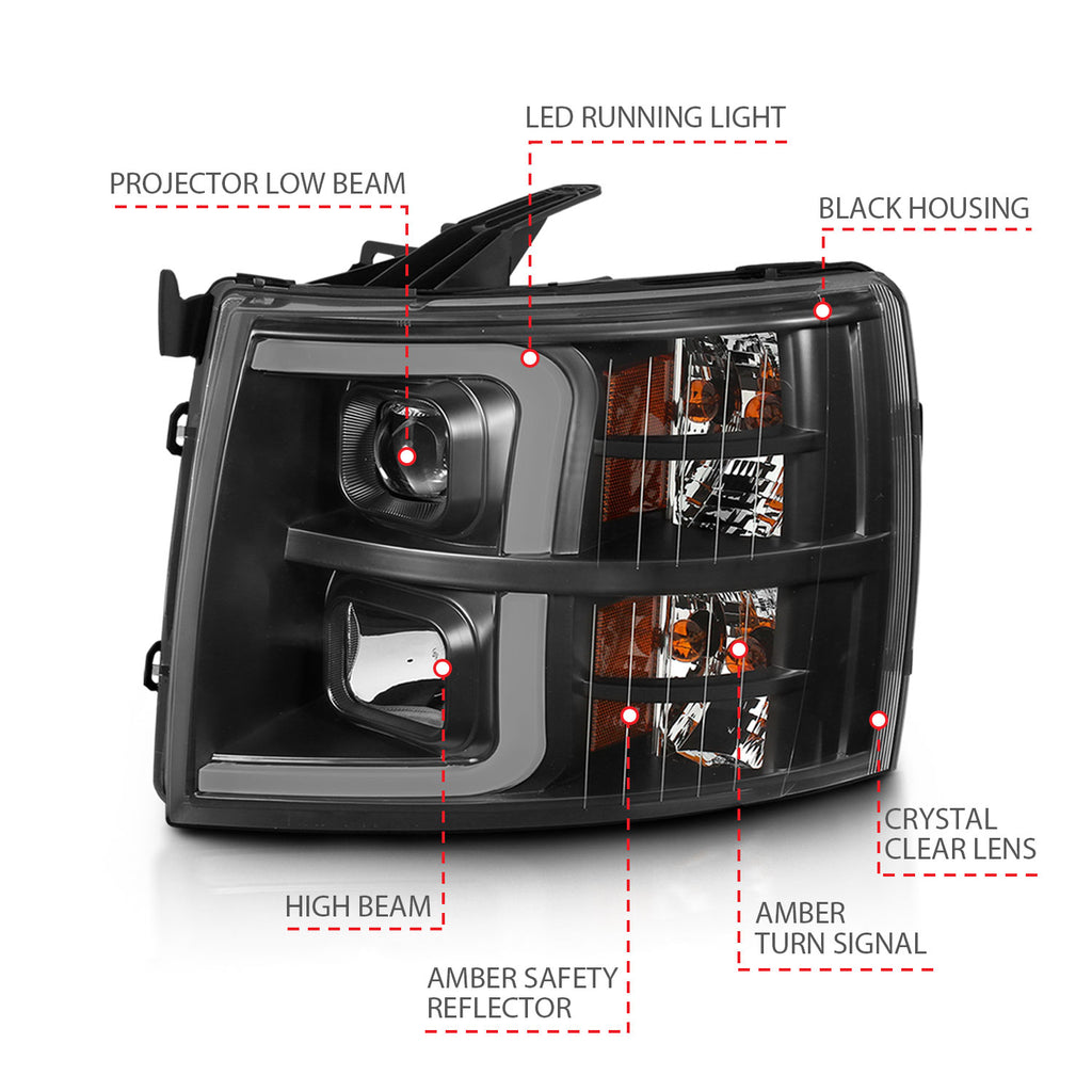 07-13-Chevrolet-Silverado-3500-Projector-Headlights---Black-Amber