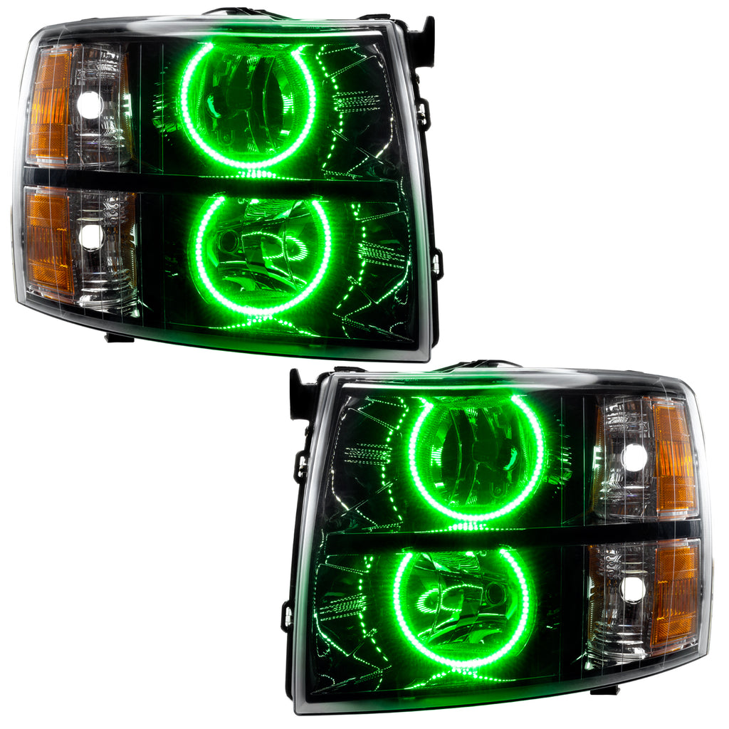 07-13-Chevrolet-Silverado-Assembled-Halo-Headlights-Round-Style---Blk-Housing--Green