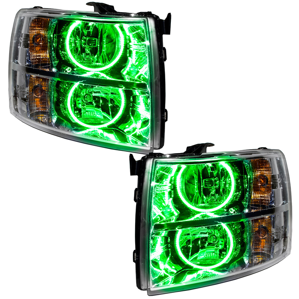07-13-Chevrolet-Silverado-Pre-Assembled-Led-Halo-Headlights-(Round-Style)---Green