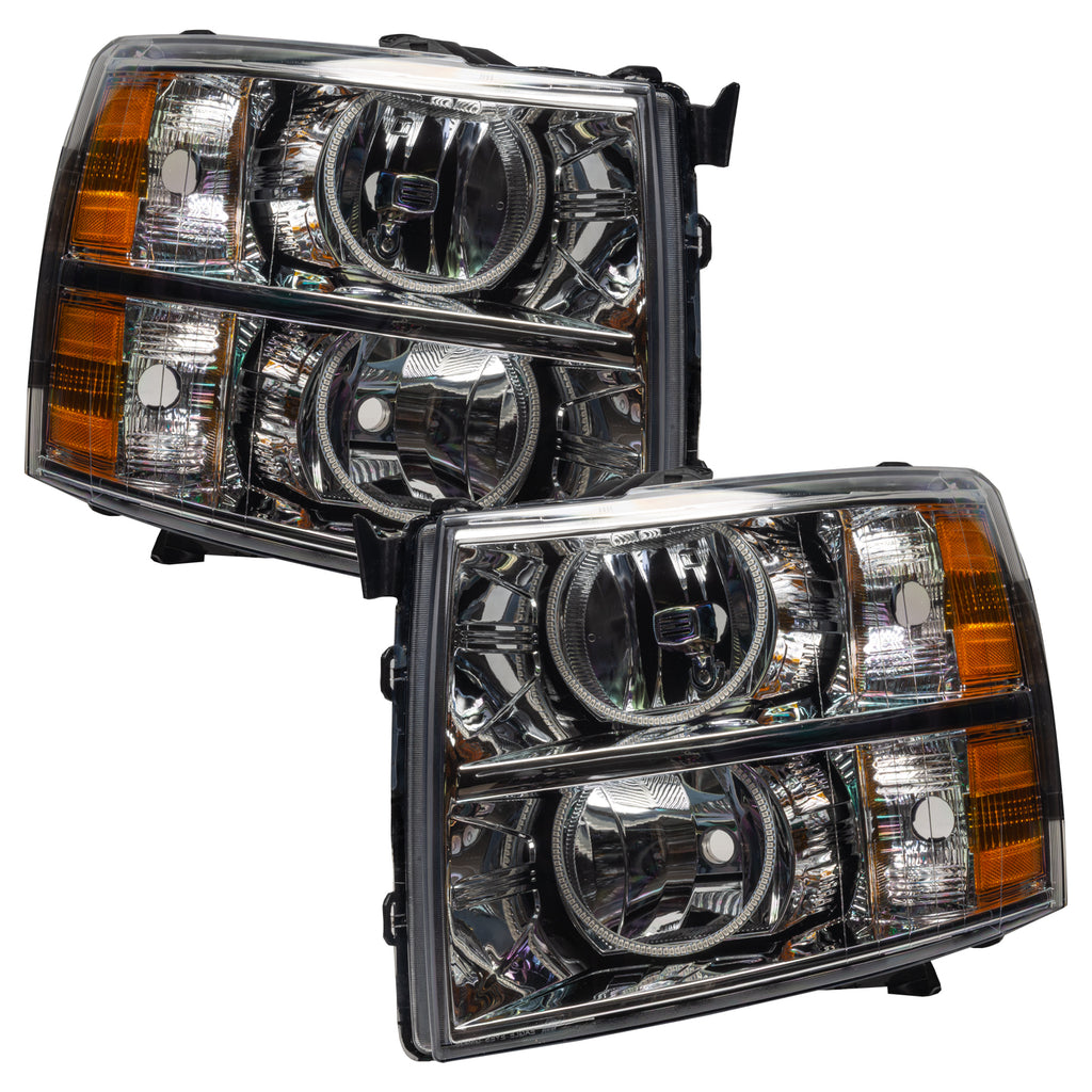 07-13-Chevrolet-Silverado-Pre-Assembled-Led-Halo-Headlights-(Round-Style)---Green