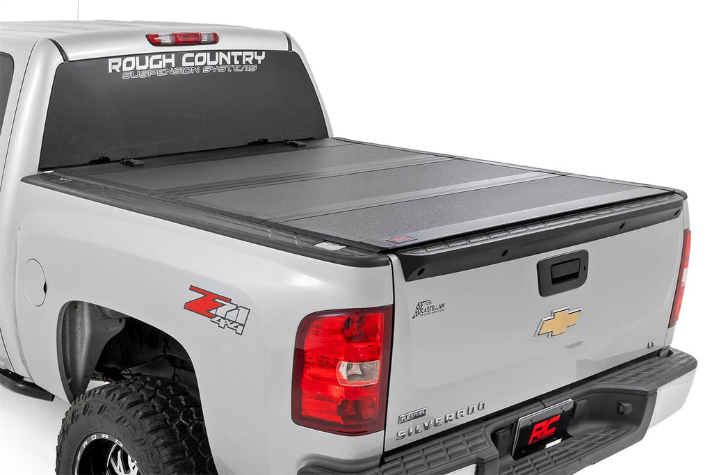 Rough Country 49113551 Hard Tri-Fold Tonneau Bed Cover for Select Chevrolet Silverado 1500, GMC Sierra