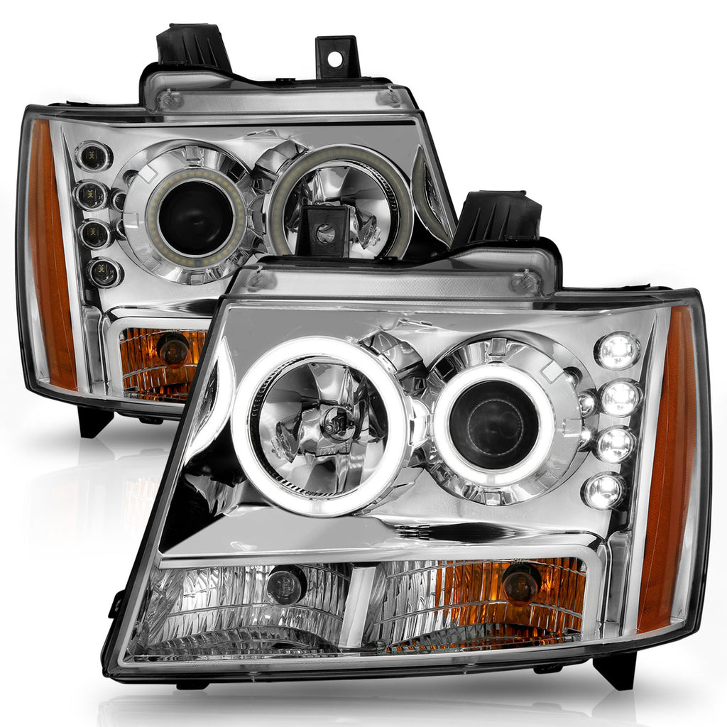 0713-Avalanche0714-SuburbanTahoe-Headlights-Chrome-Clear-Projector-With-Halos-DrivPass