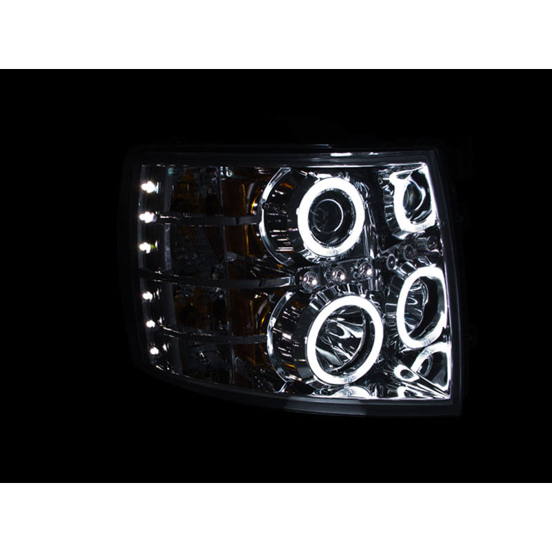 0713-Sil-15000714-Sil-25003500-Headlights-Proj-WHaloChrome-Clear-WAmber-Reflectors-DrivPass