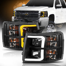 Load image into Gallery viewer, 0713-Silverado-150025003500-Projector-Headlights-W-Plank-Style-Switchback-Black-W-Amber-Pair
