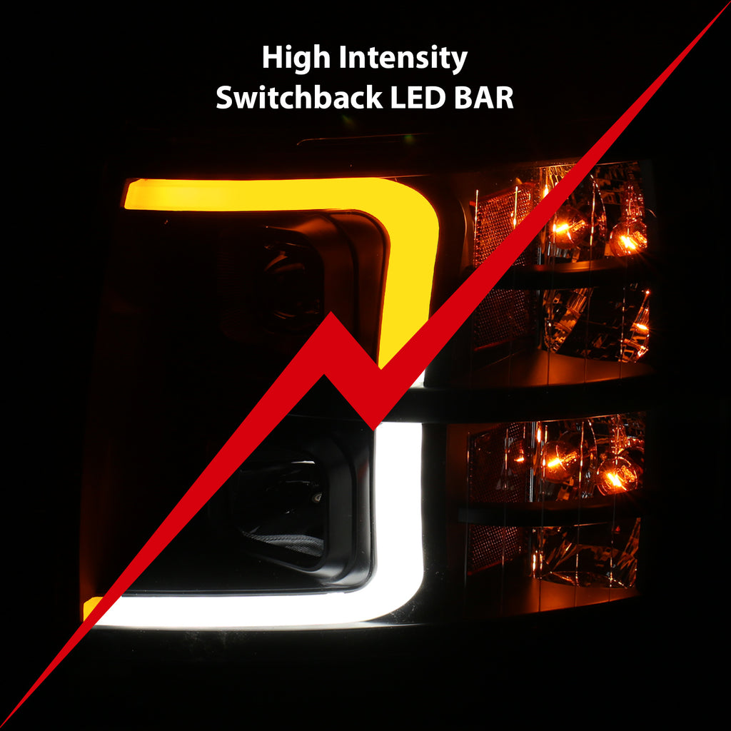0713-Silverado-150025003500-Projector-Headlights-W-Plank-Style-Switchback-Black-W-Amber-Pair