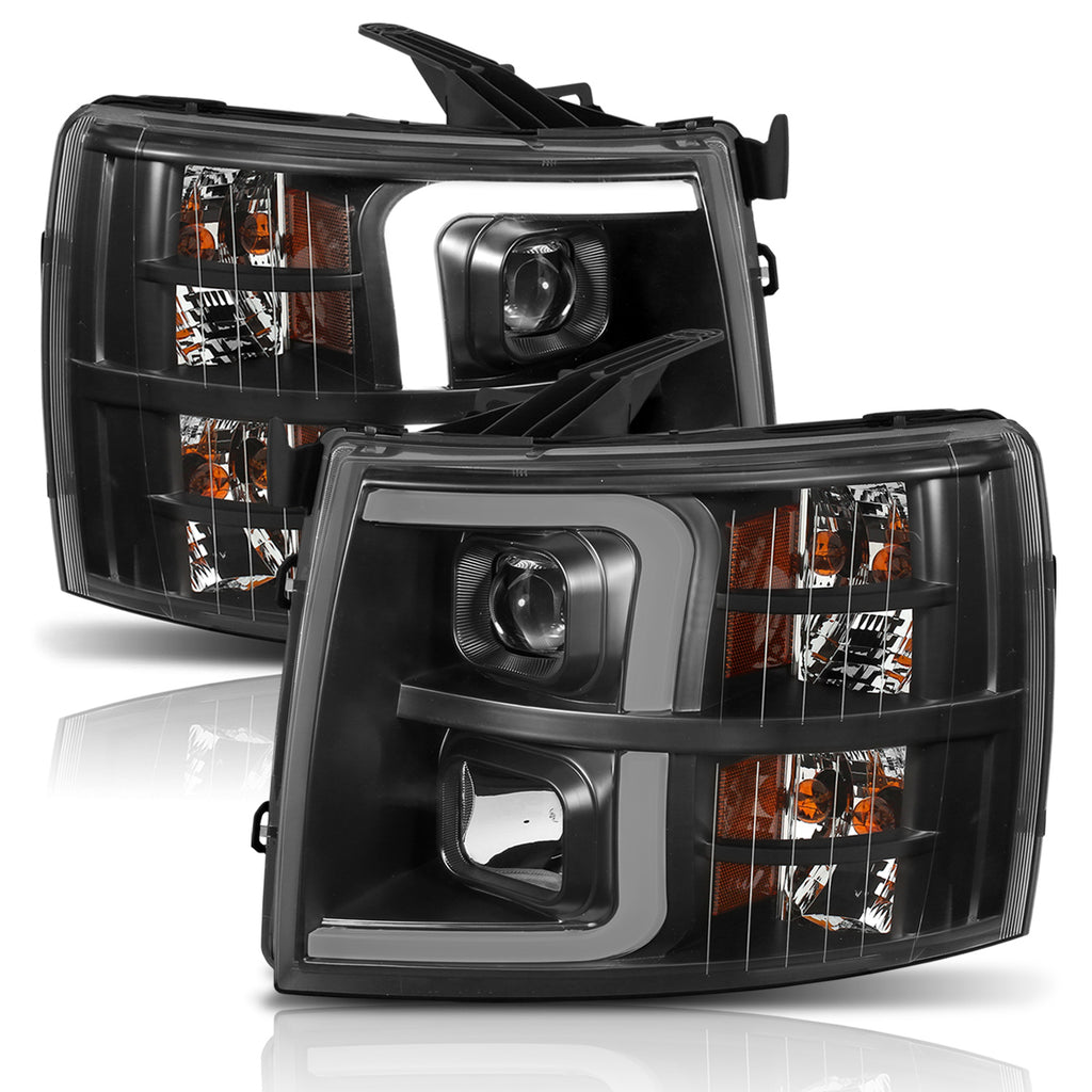 0713-Silverado-150025003500-Projector-Headlights-W-Plank-Style-Switchback-Black-W-Amber-Pair