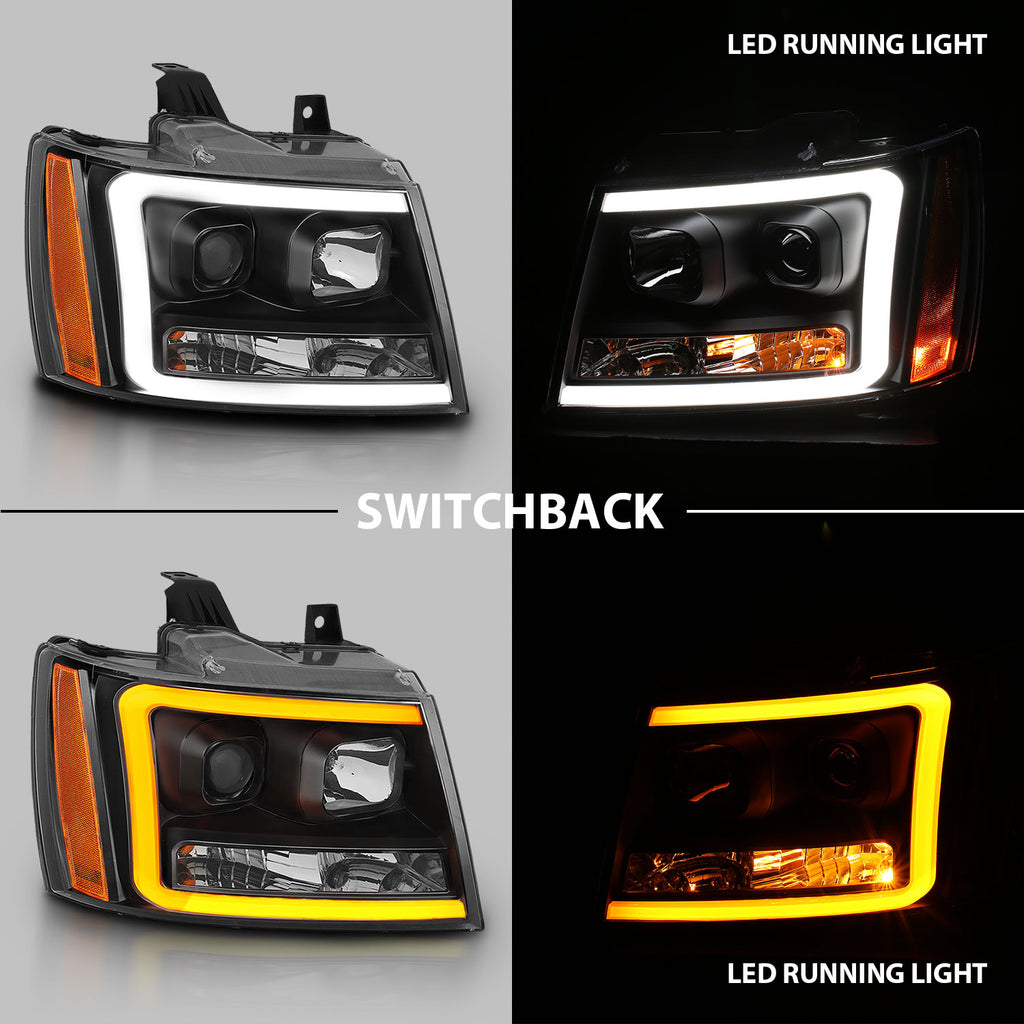 0714-TahoeSuburbanAvalanche-Projector-Headlights-WPlank-Style-Design-Black-WAmber