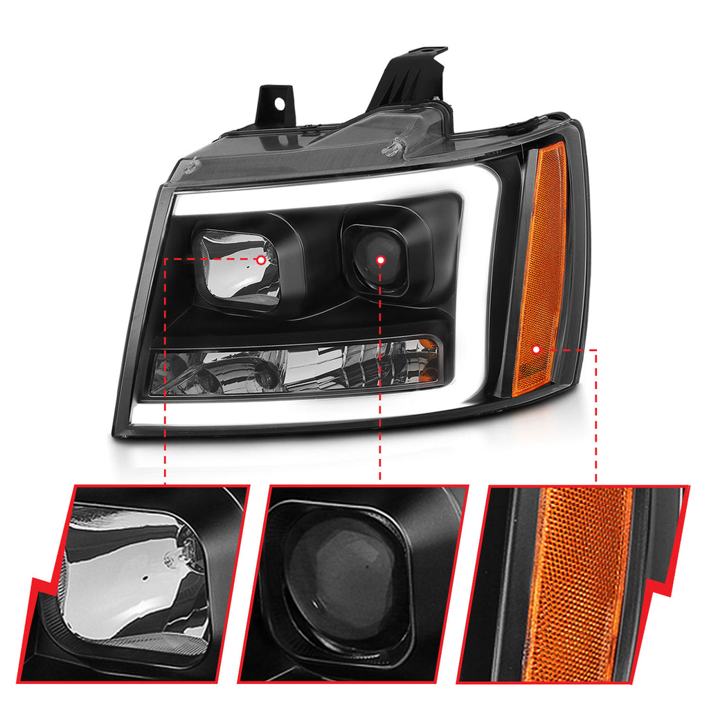 0714-TahoeSuburbanAvalanche-Projector-Headlights-WPlank-Style-Design-Black-WAmber
