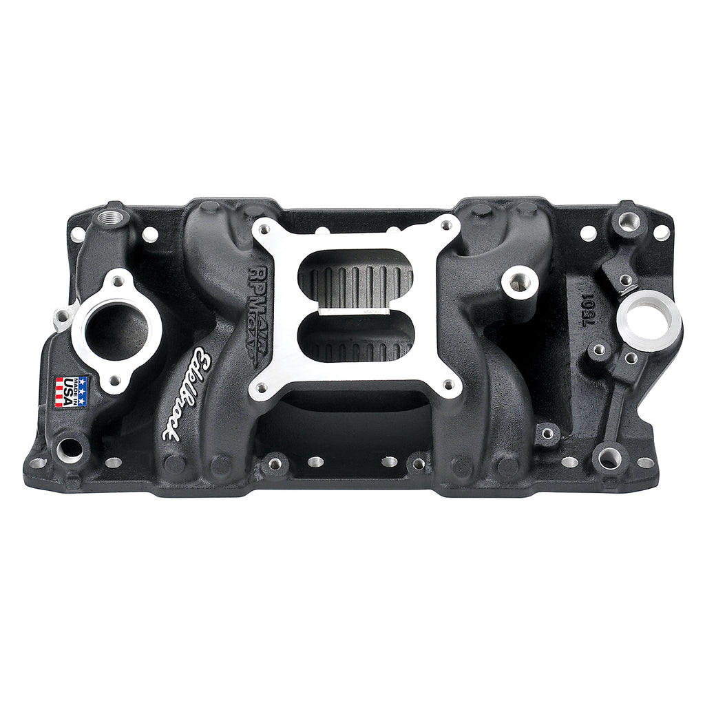 Edelbrock 75013 Performer RPM AIR-Gap Small Block Chevy Black Intake Manifold for Select Avanti II, Buick Century, Buick LeSabre, Buick Regal, Buick Skylark, Checker Aerobus, Checker Deluxe, Checker Marathon, Checker Taxicab, Chevrolet 3B, Chevrolet 3C,
