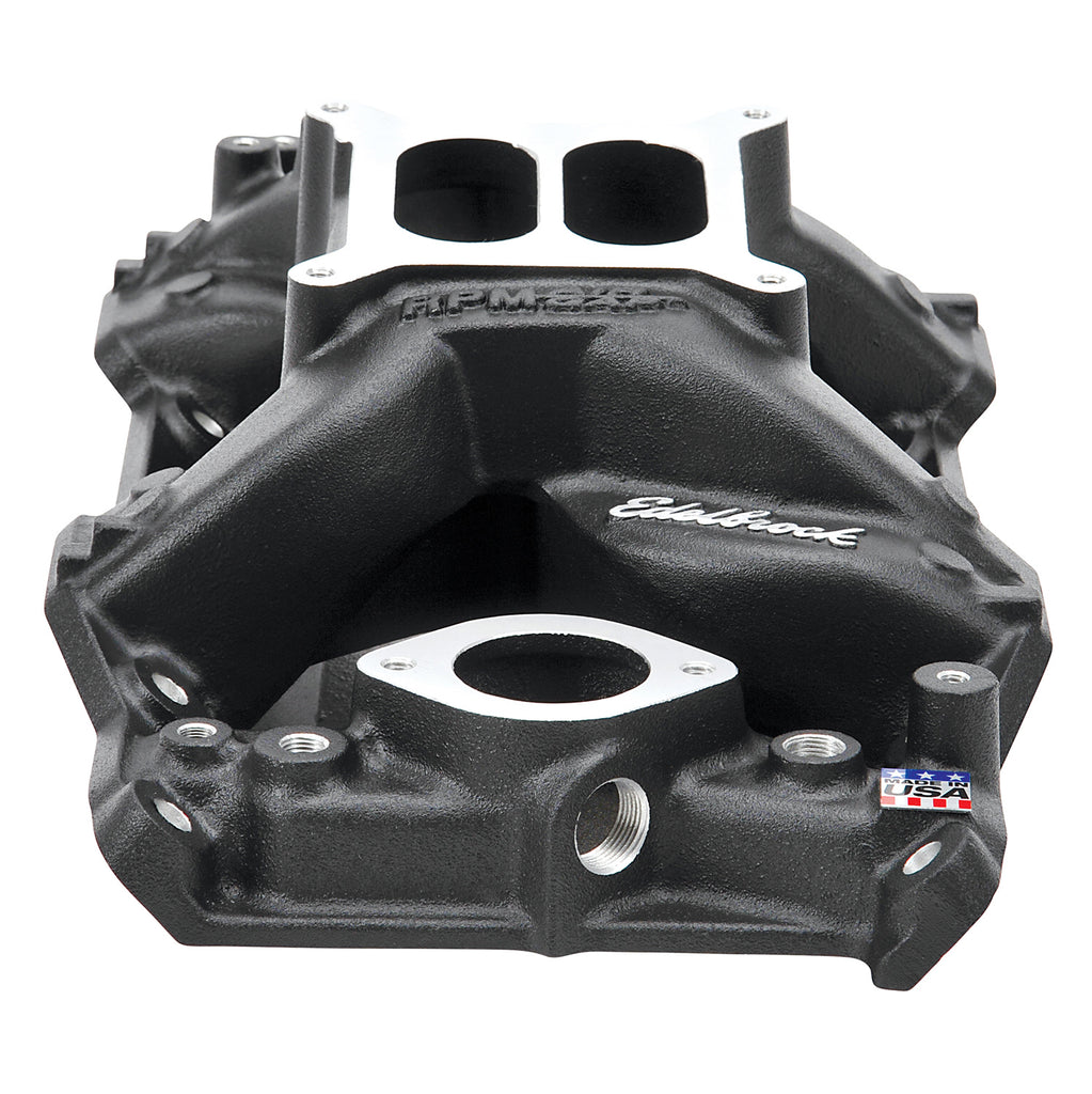 Edelbrock 75763 RPM Air-Gap Small Block Chrysler Black Intake Manifold for Select Bristol 408, Bristol 409, Bristol 410, Chrysler Cordoba, Chrysler LeBaron, Chrysler New Yorker, Chrysler Newport, Chrysler Town & Country, Dodge Aspen, Dodge B100, Dodge