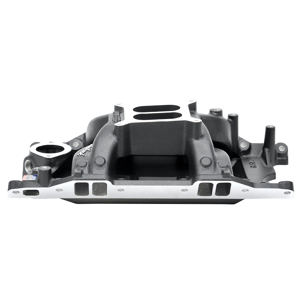 Edelbrock 75763 RPM Air-Gap Small Block Chrysler Black Intake Manifold for Select Bristol 408, Bristol 409, Bristol 410, Chrysler Cordoba, Chrysler LeBaron, Chrysler New Yorker, Chrysler Newport, Chrysler Town & Country, Dodge Aspen, Dodge B100, Dodge