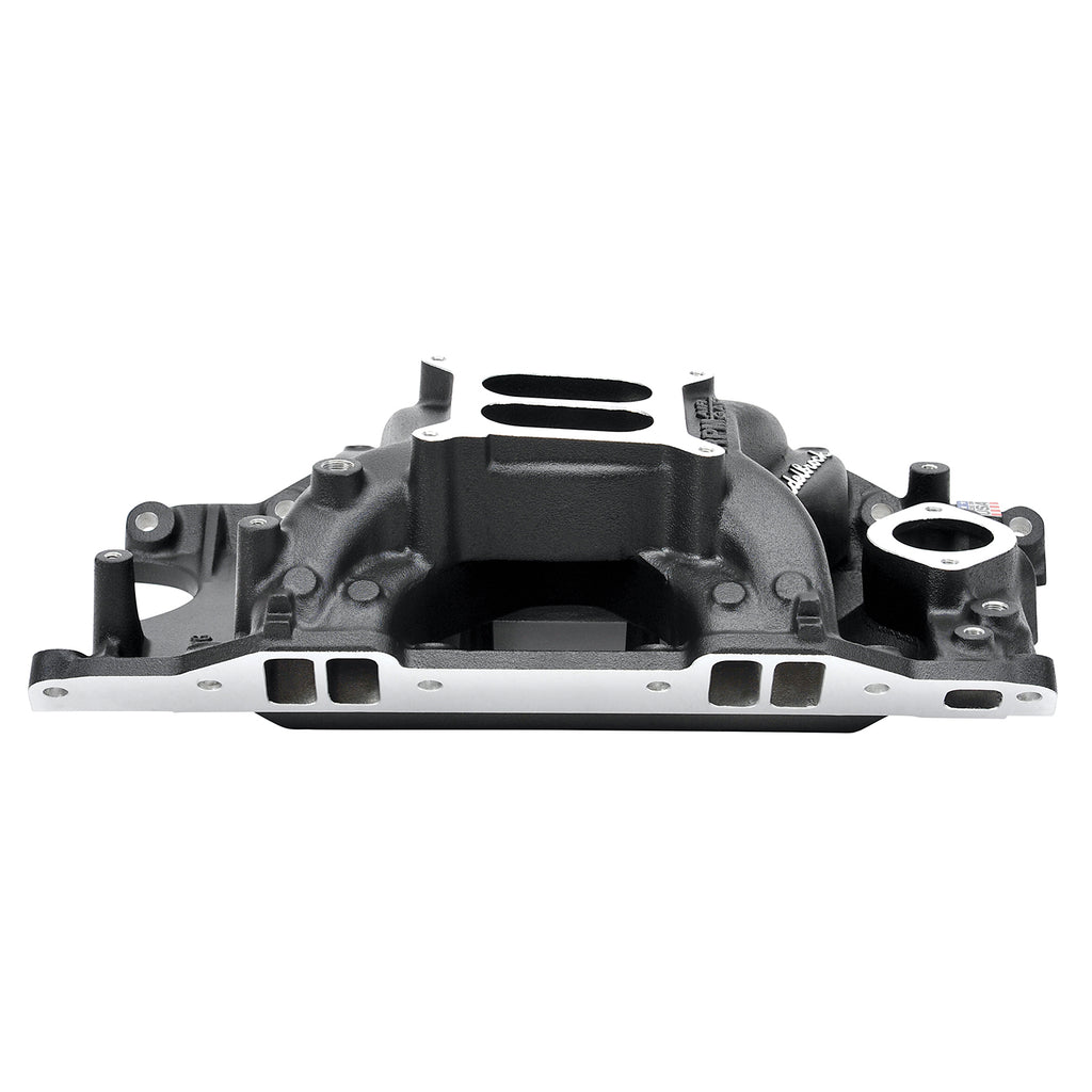 Edelbrock 75763 RPM Air-Gap Small Block Chrysler Black Intake Manifold for Select Bristol 408, Bristol 409, Bristol 410, Chrysler Cordoba, Chrysler LeBaron, Chrysler New Yorker, Chrysler Newport, Chrysler Town & Country, Dodge Aspen, Dodge B100, Dodge