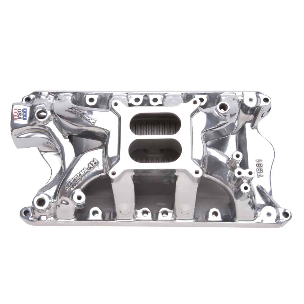 Edelbrock 75811 RPM Air-Gap Small Block Ford Polished Intake Manifold for Select Bricklin SV-1, DeTomaso Pantera, Ford Bronco, Ford Country Sedan, Ford Country Squire, Ford Custom, Ford Custom 500, Ford E-100 Econoline, Ford E-100 Econoline Club Wagon,