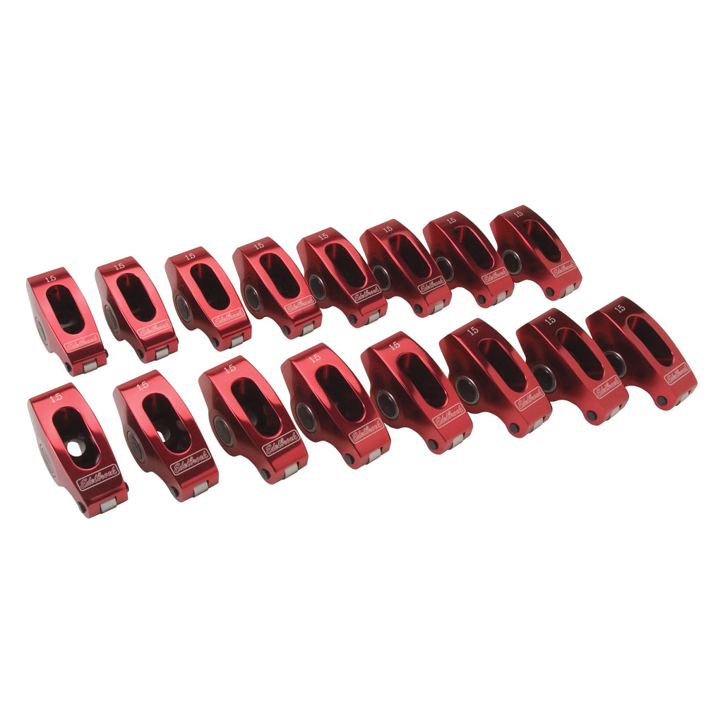 Edelbrock 77770 Red Roller Rockers for Small-Block Chevy 3/8 stud 1.5:1 RatioÂ (Qty 16)