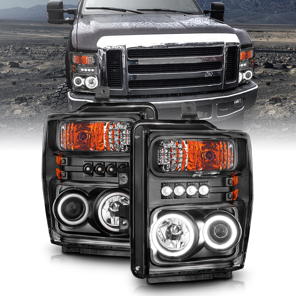 0810-F250F350F450-Sd-Headlights-Black-Projectors-WHalos(Ccfl)DrivePass