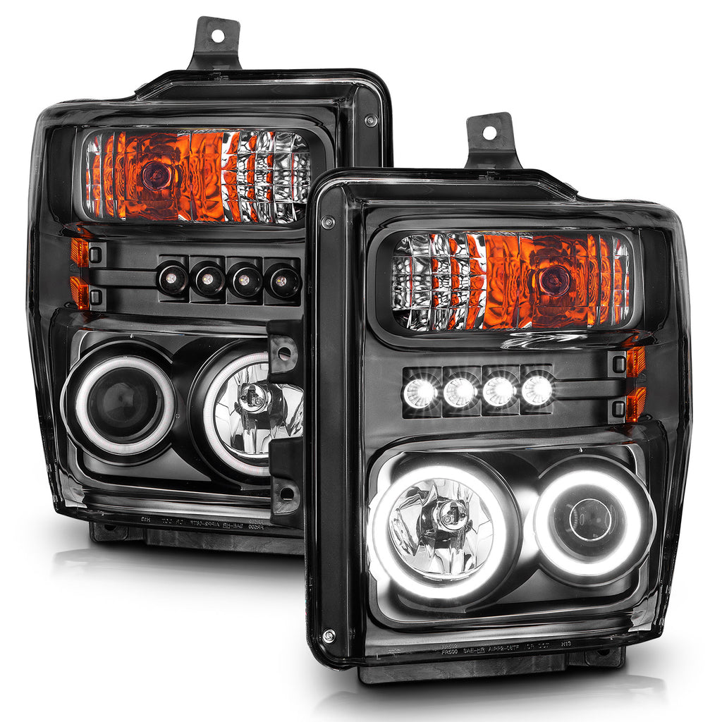 0810-F250F350F450-Sd-Headlights-Black-Projectors-WHalos(Ccfl)DrivePass