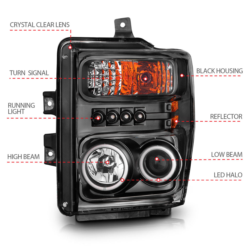 0810-F250F350F450-Sd-Headlights-Black-Projectors-WHalos(Ccfl)DrivePass