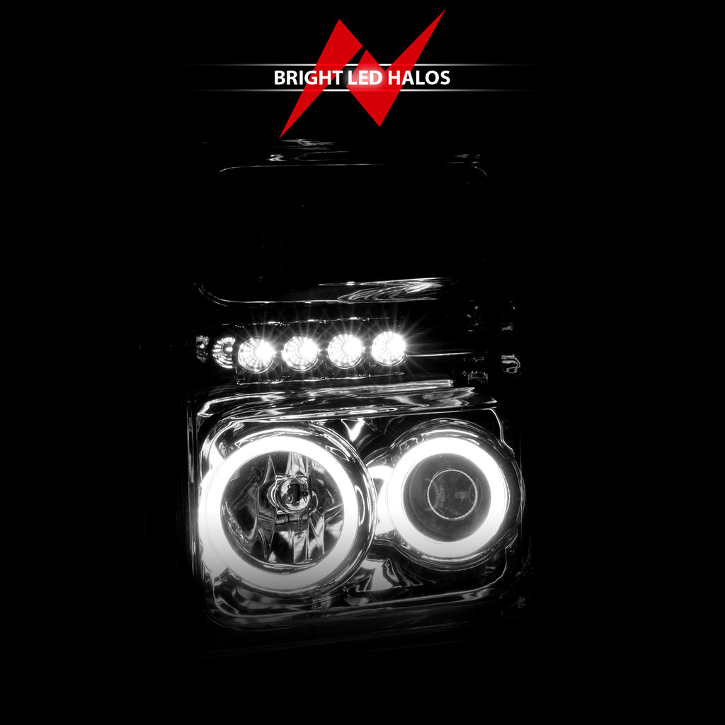 0810-F250F350F450-Sd-Headlights-Chrome-Projectors-WHalos(Ccfl)DrivePass