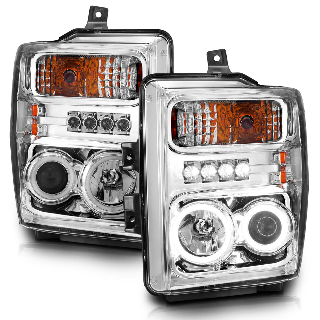 0810-F250F350F450-Sd-Headlights-Chrome-Projectors-WHalos(Ccfl)DrivePass