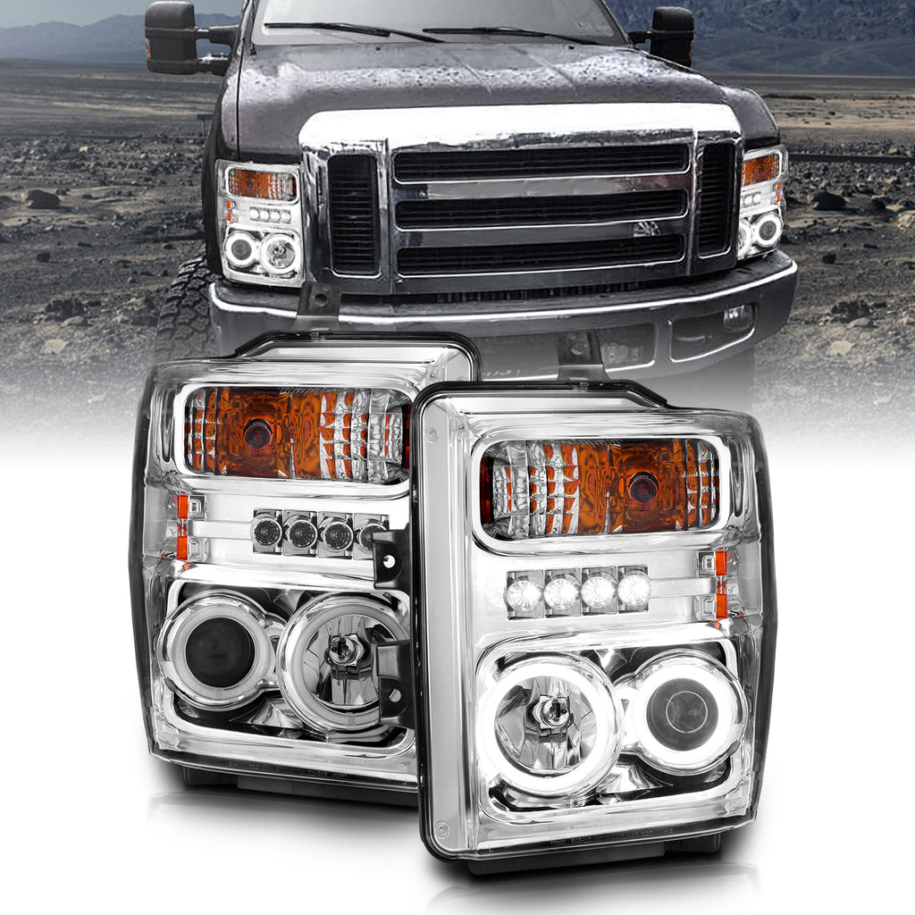 0810-F250F350F450-Sd-Headlights-Chrome-Projectors-WHalos(Ccfl)DrivePass