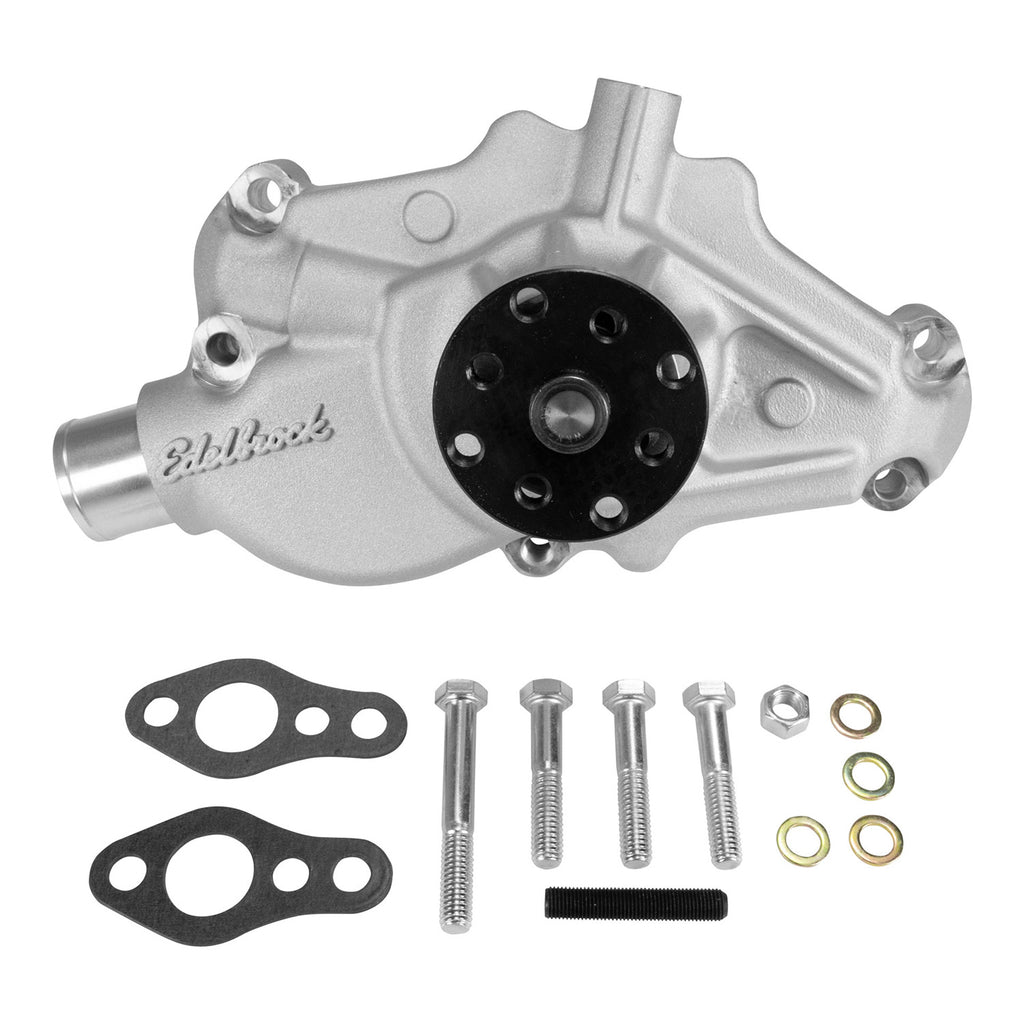 Edelbrock 88150 Water Pump for Small-Block 1984-91 350 c.i.d. Corvettes in Satin Finish (Short) for Select Chevrolet Corvette