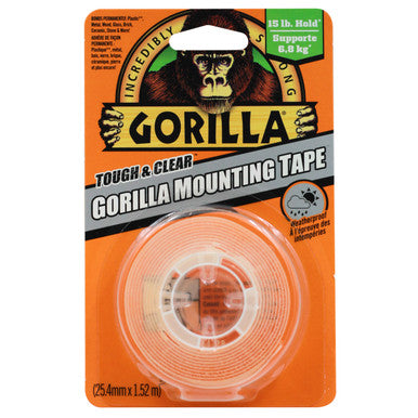 Gorilla 6065102 Gorilla Tough & Clear Mounting Tape, Double-Sided, Clear, 1" x 5'