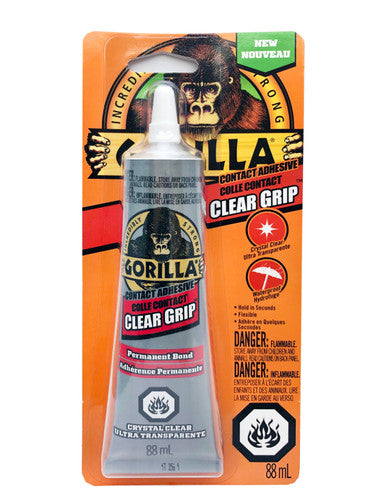 Gorilla 8140002 Gorilla Clear Grip Contact Adhesive, Clear, Fast-Setting, Paintable, 88 mL