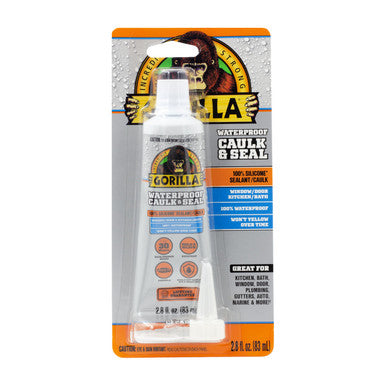 Gorilla 8190001 Gorilla Waterproof Caulk & Seal, Clear Silicone, All Purpose, 82 mL