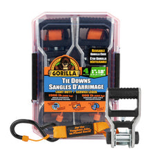 Load image into Gallery viewer, Gorilla 92001 4 Pk 1" X 12' Ratchet Strap, W/ Black Grip Aluminum Handle, Cap Locks