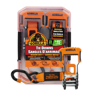 Gorilla 93002 2 Pk 1.25" X 14' Ratchet Strap W/ Orange Gorilla Grip Handle W/ Cap Locks (Orange Webbing)