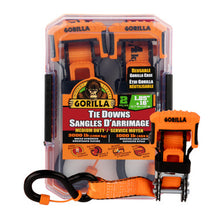Load image into Gallery viewer, Gorilla 93003 2 Pk 1.25&quot; X 16&#39; Sliding Ratchet Strap W/ Orange Gorilla Grip Handle W/ Cap Locks (Orange Webbing)
