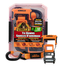 Load image into Gallery viewer, Gorilla 93004 2 Pk 1.5" X 14' Ratchet Strap W/ Orange Gorilla Grip Handle W/ Cap Locks W/ Floating "D" Rings (Orange Webbing)