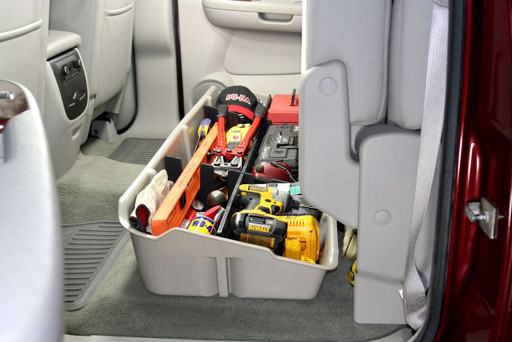 DU-HA 10042 DÜHA 10042 Underseat Storage / Gun Case - Dark Gray for Select Chevrolet Silverado 1500, Chevrolet Silverado 2500, Chevrolet Silverado HD, Chevrolet Silverado HD, GMC Sierra, GMC Sierra 1500, GMC Sierra HD, GMC Sierra HD