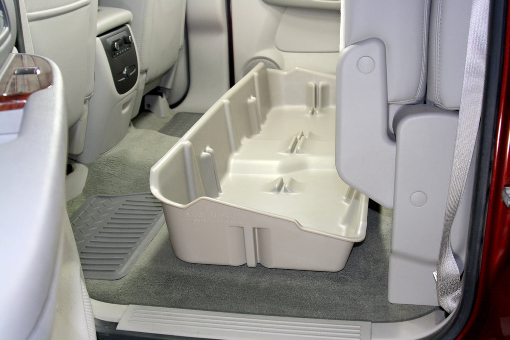 DU-HA 10043 DÜHA 10043 Underseat Storage / Gun Case - Light Gray for Select Chevrolet Silverado 1500, Chevrolet Silverado 2500, Chevrolet Silverado HD, Chevrolet Silverado HD, GMC Sierra, GMC Sierra 1500, GMC Sierra HD, GMC Sierra HD