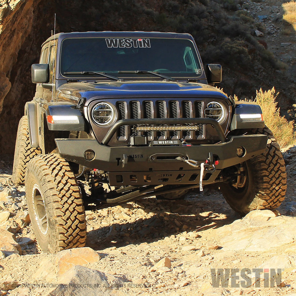 ~(101-Lbs.-76X21x15)~-Wj2-Full-Width-Front-Bumper-WBull-Bar-Textured-Black-Wrangler-Jl-2018-2019