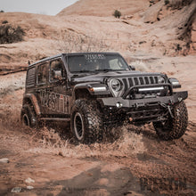 Load image into Gallery viewer, ~(101-Lbs.-76X21x15)~-Wj2-Full-Width-Front-Bumper-WBull-Bar-Textured-Black-Wrangler-Jl-2018-2019