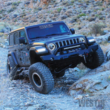 Load image into Gallery viewer, ~(101-Lbs.-76X21x15)~-Wj2-Full-Width-Front-Bumper-WBull-Bar-Textured-Black-Wrangler-Jl-2018-2019